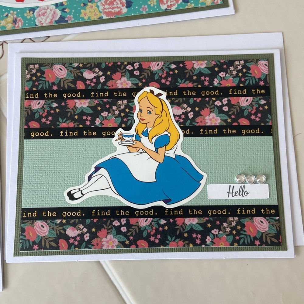 Set Of 4 Handmade Alice In Wonderland Note Cards - Picture 7 of 9